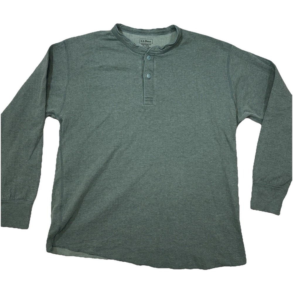 L.L. Bean Shirt Mens XL Reg Henley‎ Wool Blend Two Layer Green